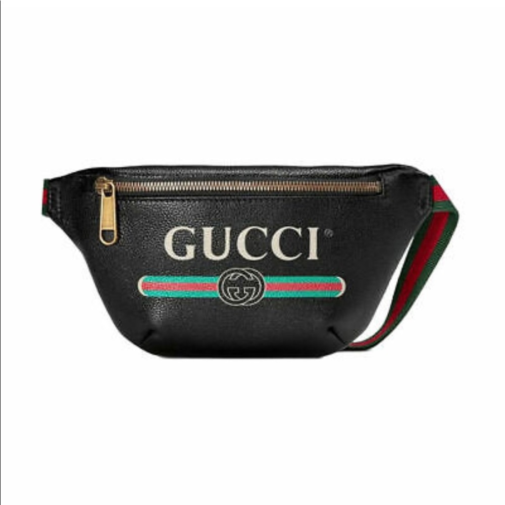 New Authentic Gucci "Gucci" Logo Print Leather Belt Bag Size 80